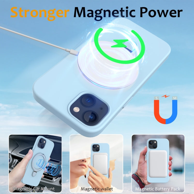 For iPhone 15 Plus MagSafe Magnetic Liquid Silicone Phone Case with Ring Holder(Sky Blue) - iPhone 15 Plus Cases by PMC Jewellery | Online Shopping South Africa | PMC Jewellery