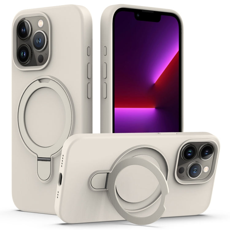 For iPhone 15 Pro MagSafe Magnetic Liquid Silicone Phone Case with Ring Holder(Antique White) - iPhone 15 Pro Cases by PMC Jewellery | Online Shopping South Africa | PMC Jewellery