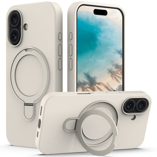 For iPhone 16 Liquid Silicone MagSafe Magnetic Phone Case with Ring Holder(Antique White) - iPhone 16 Cases by PMC Jewellery | Online Shopping South Africa | PMC Jewellery | Buy Now Pay Later Mobicred