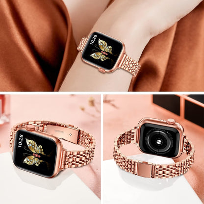 For Apple Watch Series 9 41mm Slim Seven Bead Slingshot Buckle Metal Watch Band(Rose Gold) - Watch Bands by PMC Jewellery | Online Shopping South Africa | PMC Jewellery