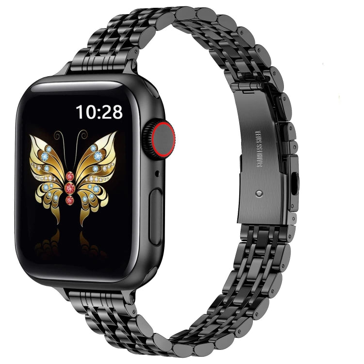 For Apple Watch Series 6 40mm Slim Seven Bead Slingshot Buckle Metal Watch Band(Black) - Watch Bands by PMC Jewellery | Online Shopping South Africa | PMC Jewellery