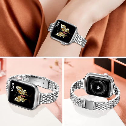 For Apple Watch Series 4 40mm Slim Seven Bead Slingshot Buckle Metal Watch Band(Silver) - Watch Bands by PMC Jewellery | Online Shopping South Africa | PMC Jewellery