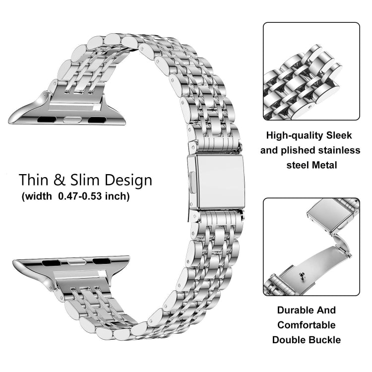 For Apple Watch 38mm Slim Seven Bead Slingshot Buckle Metal Watch Band(Silver) - Watch Bands by PMC Jewellery | Online Shopping South Africa | PMC Jewellery