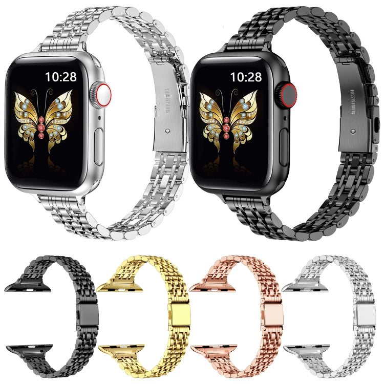 For Apple Watch Series 2 38mm Slim Seven Bead Slingshot Buckle Metal Watch Band(Gold) - Watch Bands by PMC Jewellery | Online Shopping South Africa | PMC Jewellery