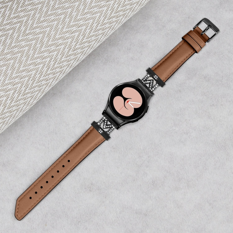 For Samsung Galaxy Watch6 / 6 Classic M Letter D-shaped Twill Leather Watch Band(Black Brown) - Watch Bands by PMC Jewellery | Online Shopping South Africa | PMC Jewellery