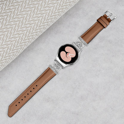 For Samsung Galaxy Watch6 / 6 Classic M Letter D-shaped Twill Leather Watch Band(Silver Brown) - Watch Bands by PMC Jewellery | Online Shopping South Africa | PMC Jewellery