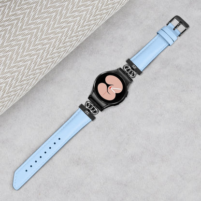 For Samsung Galaxy Watch6 / 6 Classic Crown D-shaped Twill Leather Watch Band(Black Blue) - Watch Bands by PMC Jewellery | Online Shopping South Africa | PMC Jewellery