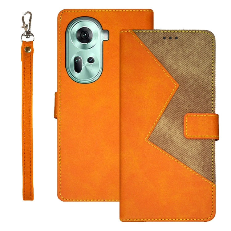 For OPPO Reno11 5G Global idewei Two-color Splicing Leather Phone Case(Orange) - Reno11 Cases by idewei | Online Shopping South Africa | PMC Jewellery | Buy Now Pay Later Mobicred