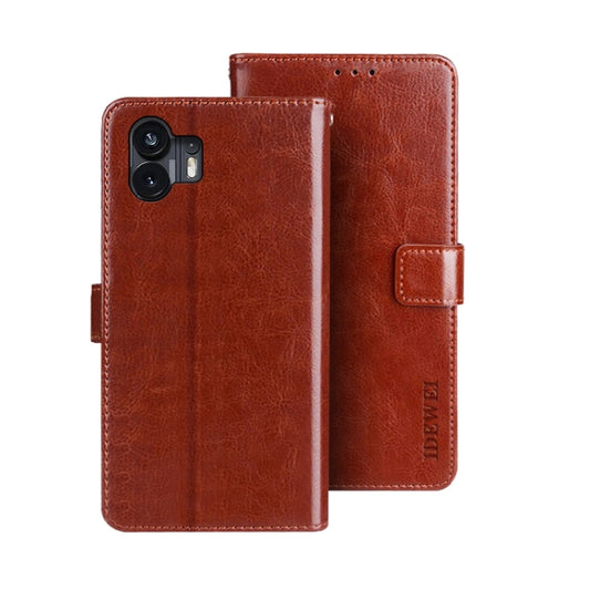 For Nothing Phone 2 idewei Crazy Horse Texture Leather Phone Case with Holder(Brown) - More Brand by idewei | Online Shopping South Africa | PMC Jewellery | Buy Now Pay Later Mobicred