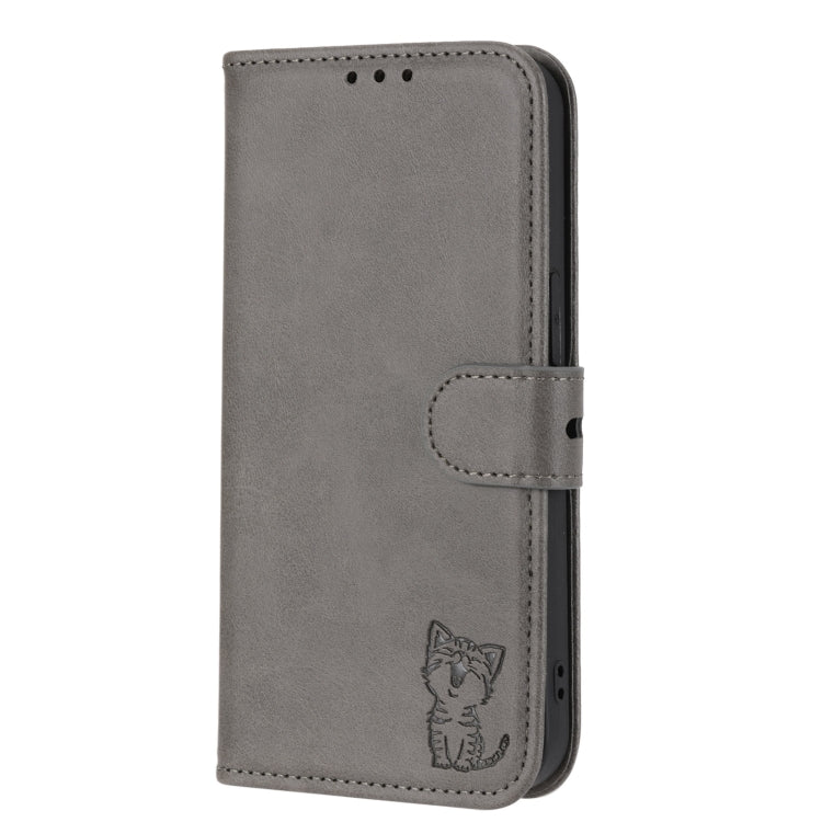 For Google Pixel 9 Pro Embossed Happy Cat Pattern Flip Leather Phone Case(Grey) - Google Cases by PMC Jewellery | Online Shopping South Africa | PMC Jewellery | Buy Now Pay Later Mobicred