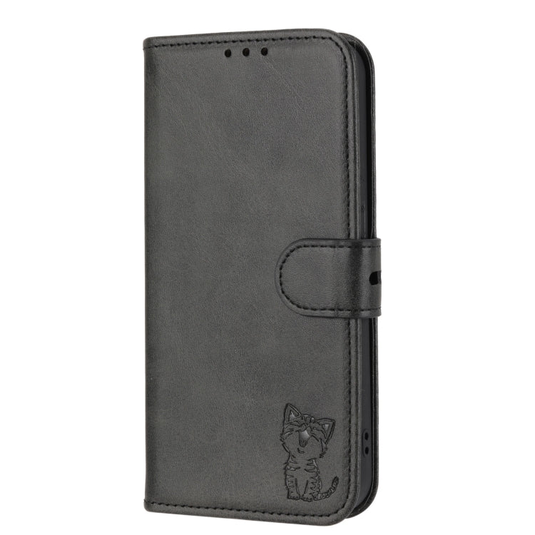 For Google Pixel 9 Embossed Happy Cat Pattern Flip Leather Phone Case(Black) - Google Cases by PMC Jewellery | Online Shopping South Africa | PMC Jewellery | Buy Now Pay Later Mobicred