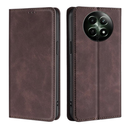 For Realme 12 5G Skin Feel Magnetic Leather Phone Case(Dark Brown) - Realme Cases by PMC Jewellery | Online Shopping South Africa | PMC Jewellery | Buy Now Pay Later Mobicred