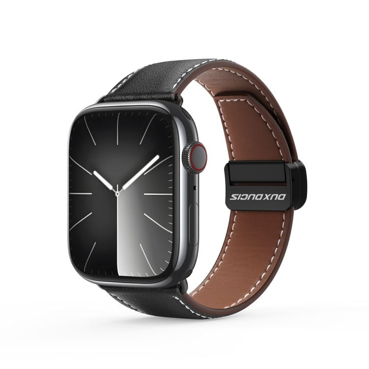 For Apple Watch SE 2023 44mm DUX DUCIS YA Series Magnetic Buckle Genuine Leather Watch Band(Black) - Watch Bands by DUX DUCIS | Online Shopping South Africa | PMC Jewellery | Buy Now Pay Later Mobicred