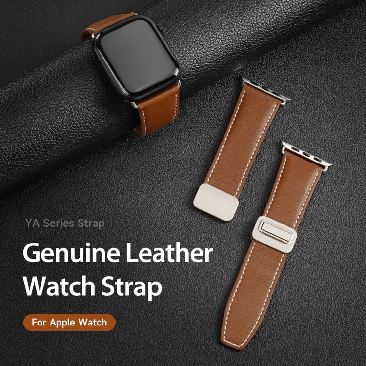 For Apple Watch SE 2023 44mm DUX DUCIS YA Series Magnetic Buckle Genuine Leather Watch Band(Brown) - Watch Bands by DUX DUCIS | Online Shopping South Africa | PMC Jewellery | Buy Now Pay Later Mobicred