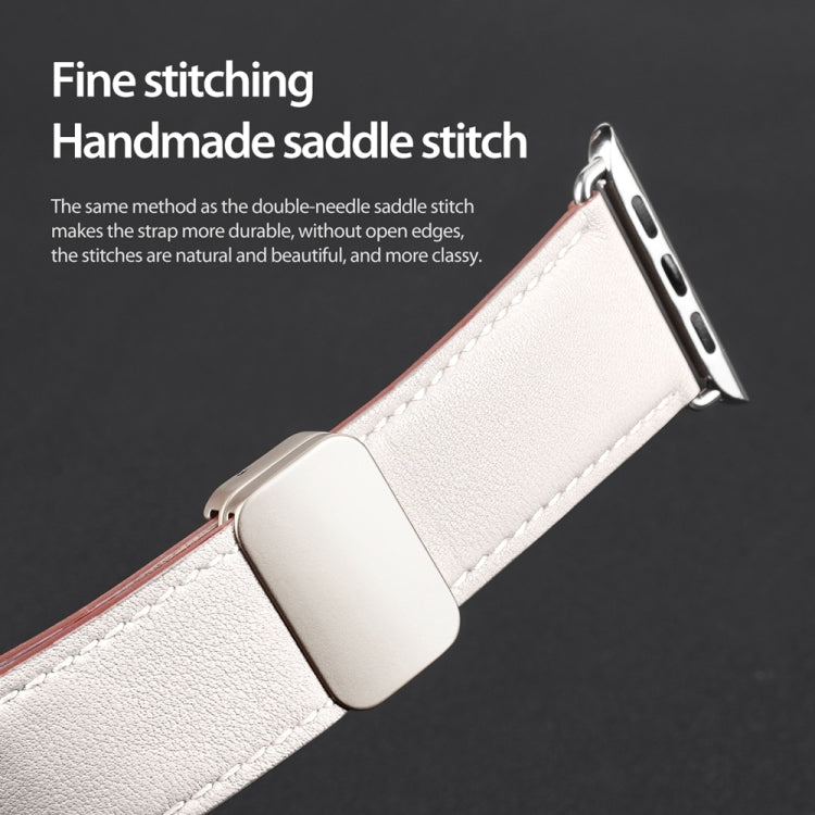 For Apple Watch SE 2023 44mm DUX DUCIS YA Series Magnetic Buckle Genuine Leather Watch Band(White) - Watch Bands by DUX DUCIS | Online Shopping South Africa | PMC Jewellery | Buy Now Pay Later Mobicred