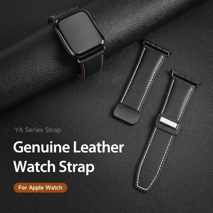 For Apple Watch SE 2023 40mm DUX DUCIS YA Series Magnetic Buckle Genuine Leather Watch Band(Black) - Watch Bands by DUX DUCIS | Online Shopping South Africa | PMC Jewellery | Buy Now Pay Later Mobicred