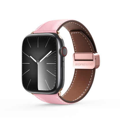 For Apple Watch SE 2023 40mm DUX DUCIS YA Series Magnetic Buckle Genuine Leather Watch Band(Pink) - Watch Bands by DUX DUCIS | Online Shopping South Africa | PMC Jewellery | Buy Now Pay Later Mobicred