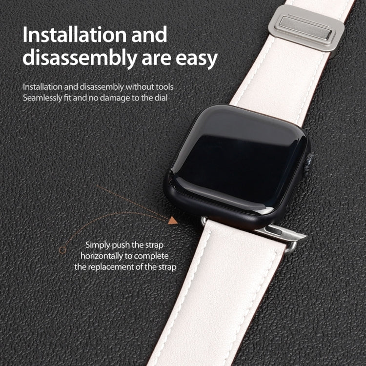 For Apple Watch SE 2023 40mm DUX DUCIS YA Series Magnetic Buckle Genuine Leather Watch Band(White) - Watch Bands by DUX DUCIS | Online Shopping South Africa | PMC Jewellery | Buy Now Pay Later Mobicred