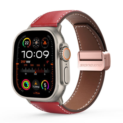 For Apple Watch Ultra 2 49mm DUX DUCIS YA Series Magnetic Buckle Genuine Leather Watch Band(Red) - Watch Bands by DUX DUCIS | Online Shopping South Africa | PMC Jewellery | Buy Now Pay Later Mobicred