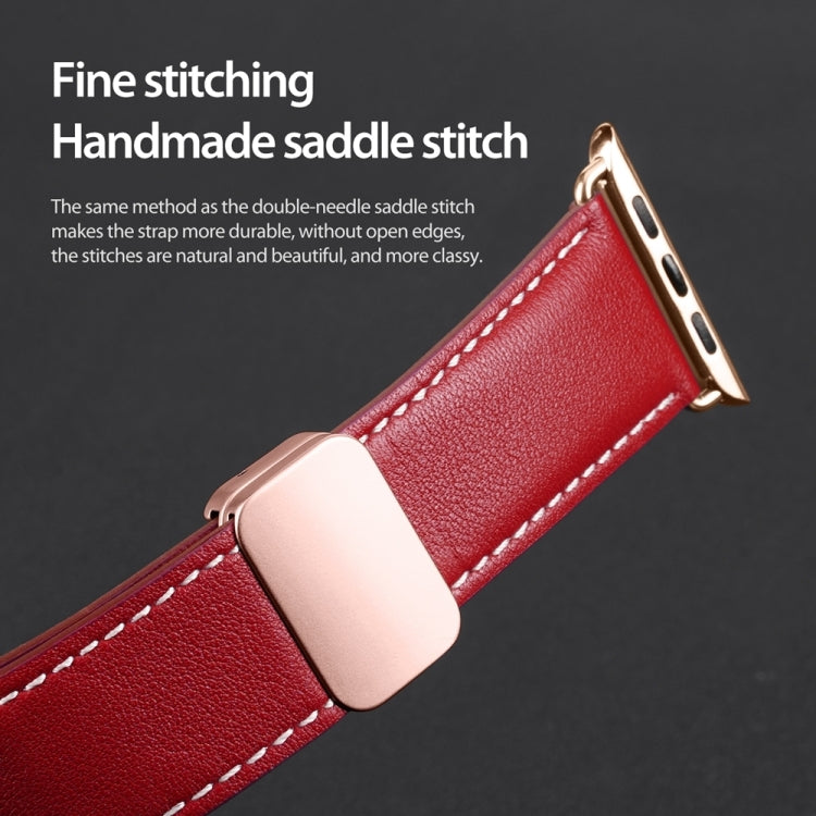 For Apple Watch Ultra 2 49mm DUX DUCIS YA Series Magnetic Buckle Genuine Leather Watch Band(Red) - Watch Bands by DUX DUCIS | Online Shopping South Africa | PMC Jewellery | Buy Now Pay Later Mobicred