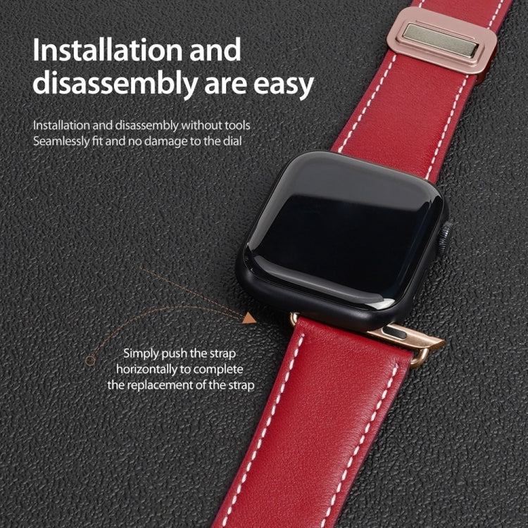 For Apple Watch Series 9 45mm DUX DUCIS YA Series Magnetic Buckle Genuine Leather Watch Band(Red) - Watch Bands by DUX DUCIS | Online Shopping South Africa | PMC Jewellery | Buy Now Pay Later Mobicred