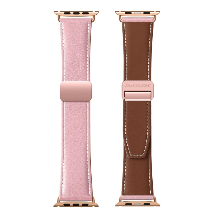 For Apple Watch Series 9 41mm DUX DUCIS YA Series Magnetic Buckle Genuine Leather Watch Band(Pink) - Watch Bands by DUX DUCIS | Online Shopping South Africa | PMC Jewellery | Buy Now Pay Later Mobicred