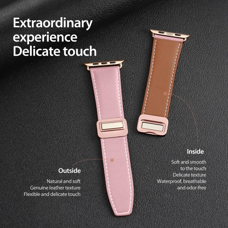 For Apple Watch Series 9 41mm DUX DUCIS YA Series Magnetic Buckle Genuine Leather Watch Band(Pink) - Watch Bands by DUX DUCIS | Online Shopping South Africa | PMC Jewellery | Buy Now Pay Later Mobicred