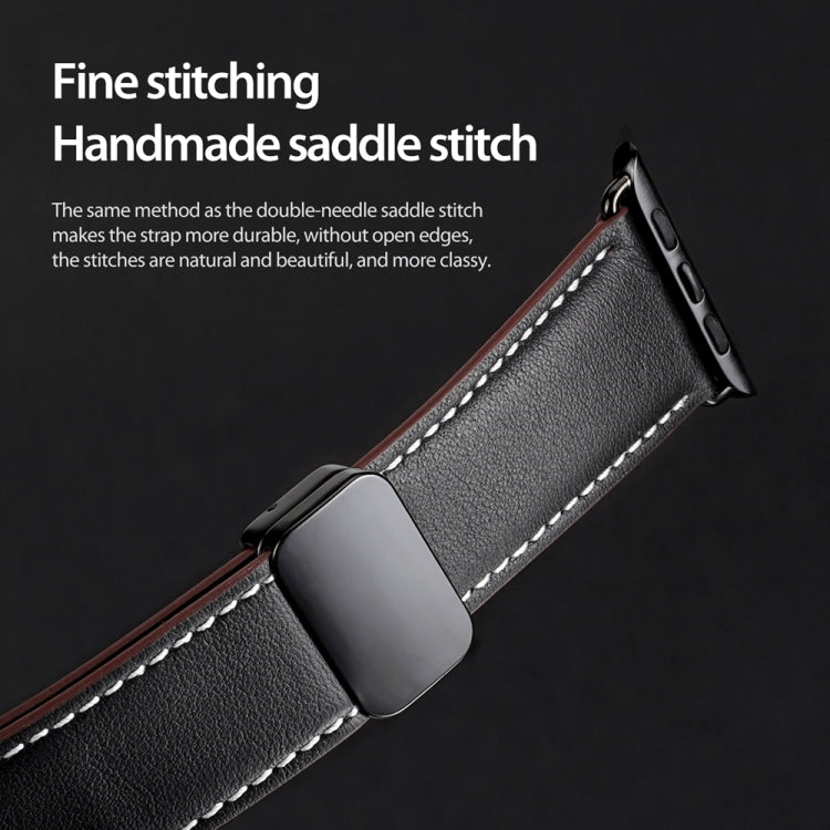 For Apple Watch Series 8 41mm DUX DUCIS YA Series Magnetic Buckle Genuine Leather Watch Band(Black) - Watch Bands by DUX DUCIS | Online Shopping South Africa | PMC Jewellery | Buy Now Pay Later Mobicred