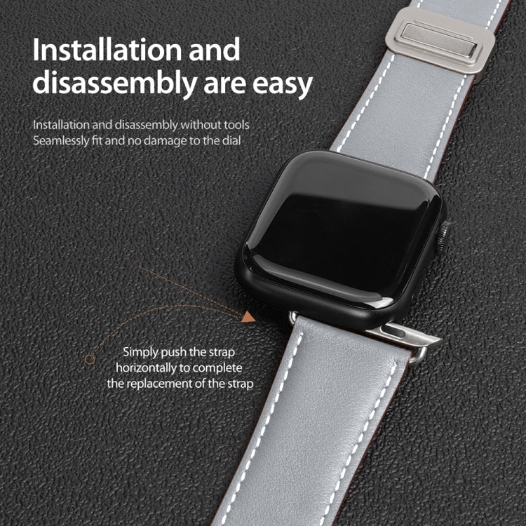 For Apple Watch Series 8 41mm DUX DUCIS YA Series Magnetic Buckle Genuine Leather Watch Band(Grey) - Watch Bands by DUX DUCIS | Online Shopping South Africa | PMC Jewellery | Buy Now Pay Later Mobicred