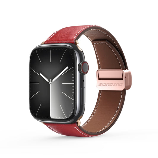 For Apple Watch Series 8 41mm DUX DUCIS YA Series Magnetic Buckle Genuine Leather Watch Band(Red) - Watch Bands by DUX DUCIS | Online Shopping South Africa | PMC Jewellery | Buy Now Pay Later Mobicred