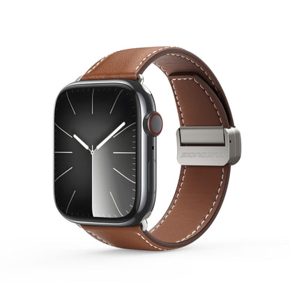 For Apple Watch Series 8 45mm DUX DUCIS YA Series Magnetic Buckle Genuine Leather Watch Band(Brown) - Watch Bands by DUX DUCIS | Online Shopping South Africa | PMC Jewellery | Buy Now Pay Later Mobicred