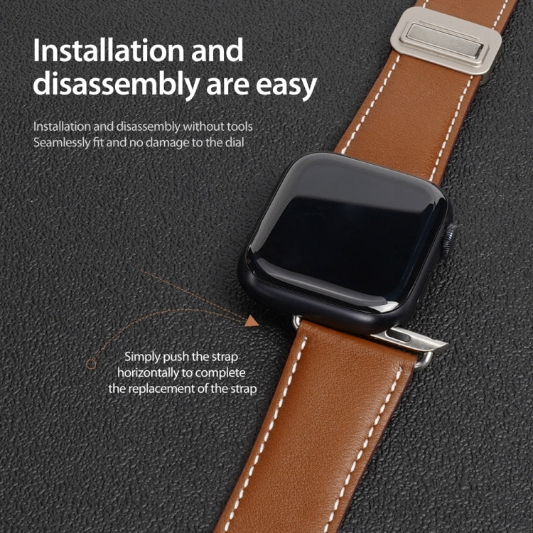 For Apple Watch Series 8 45mm DUX DUCIS YA Series Magnetic Buckle Genuine Leather Watch Band(Brown) - Watch Bands by DUX DUCIS | Online Shopping South Africa | PMC Jewellery | Buy Now Pay Later Mobicred