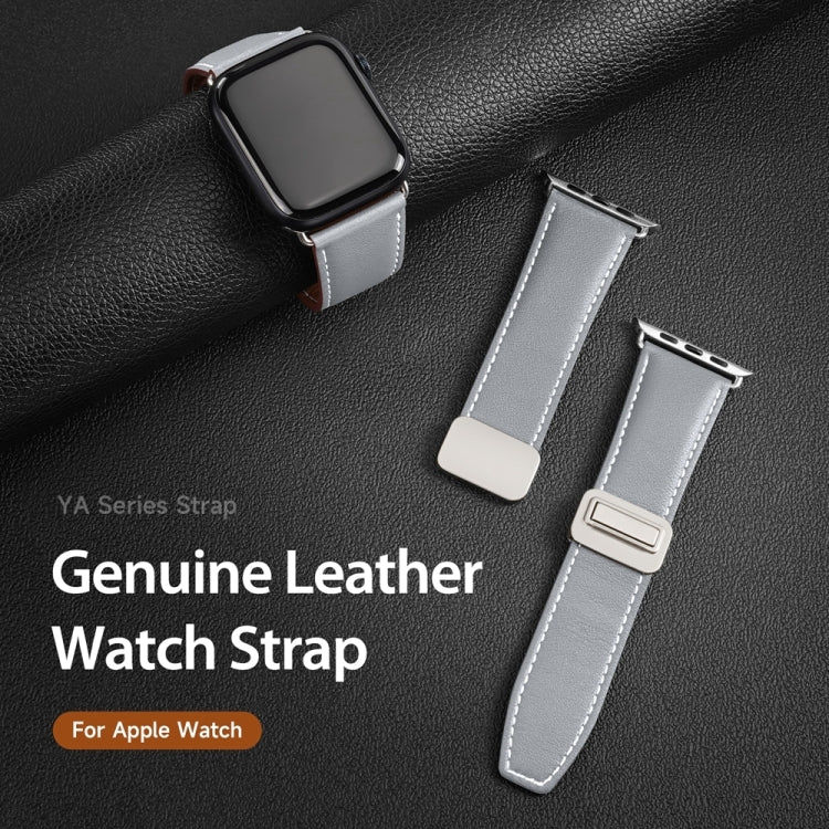 For Apple Watch Series 8 45mm DUX DUCIS YA Series Magnetic Buckle Genuine Leather Watch Band(Grey) - Watch Bands by DUX DUCIS | Online Shopping South Africa | PMC Jewellery | Buy Now Pay Later Mobicred