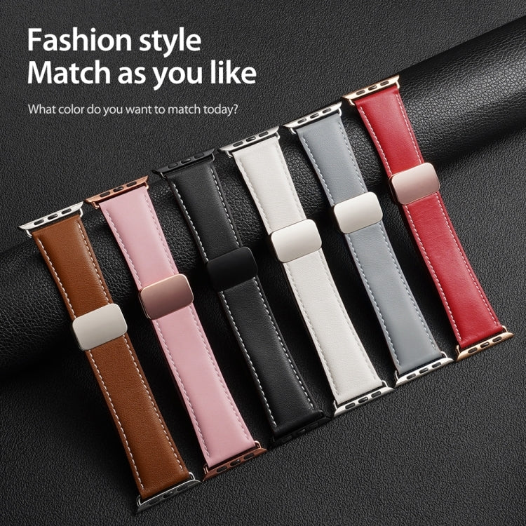 For Apple Watch SE 2022 44mm DUX DUCIS YA Series Magnetic Buckle Genuine Leather Watch Band(Pink) - Watch Bands by DUX DUCIS | Online Shopping South Africa | PMC Jewellery | Buy Now Pay Later Mobicred