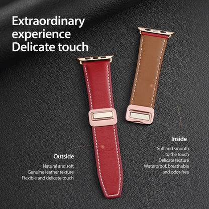 For Apple Watch SE 2022 44mm DUX DUCIS YA Series Magnetic Buckle Genuine Leather Watch Band(Red) - Watch Bands by DUX DUCIS | Online Shopping South Africa | PMC Jewellery | Buy Now Pay Later Mobicred