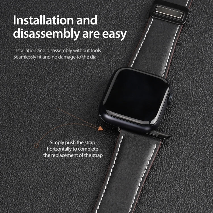 For Apple Watch Series 6 40mm DUX DUCIS YA Series Magnetic Buckle Genuine Leather Watch Band(Black) - Watch Bands by DUX DUCIS | Online Shopping South Africa | PMC Jewellery | Buy Now Pay Later Mobicred