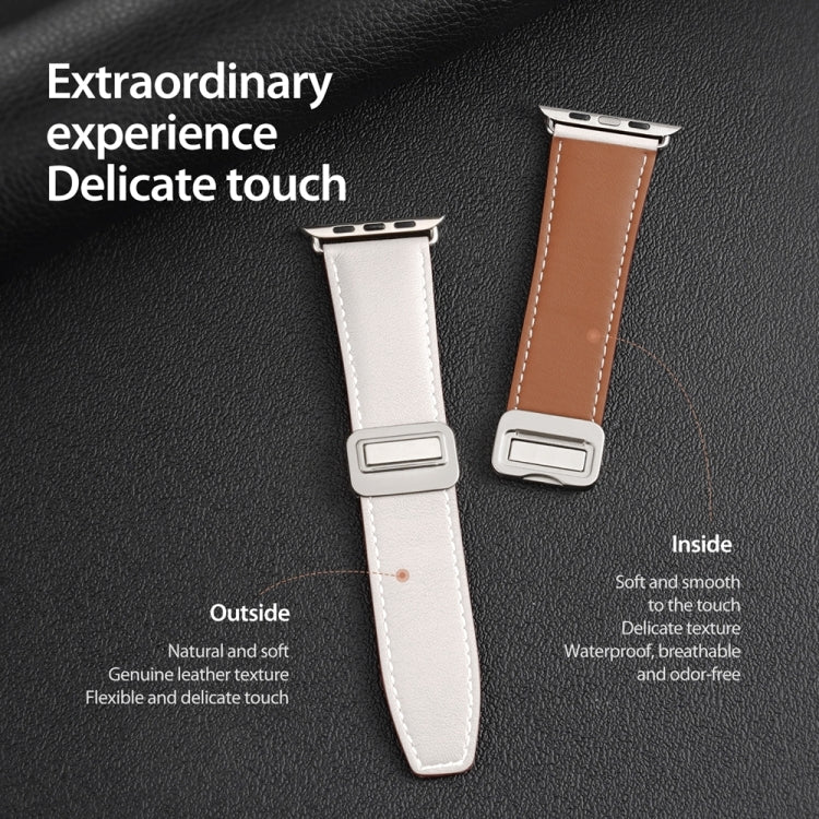 For Apple Watch Series 5 44mm DUX DUCIS YA Series Magnetic Buckle Genuine Leather Watch Band(White) - Watch Bands by DUX DUCIS | Online Shopping South Africa | PMC Jewellery | Buy Now Pay Later Mobicred