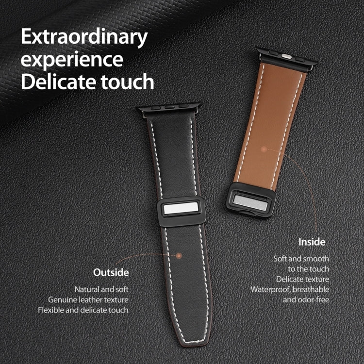 For Apple Watch Series 4 44mm DUX DUCIS YA Series Magnetic Buckle Genuine Leather Watch Band(Black) - Watch Bands by DUX DUCIS | Online Shopping South Africa | PMC Jewellery | Buy Now Pay Later Mobicred