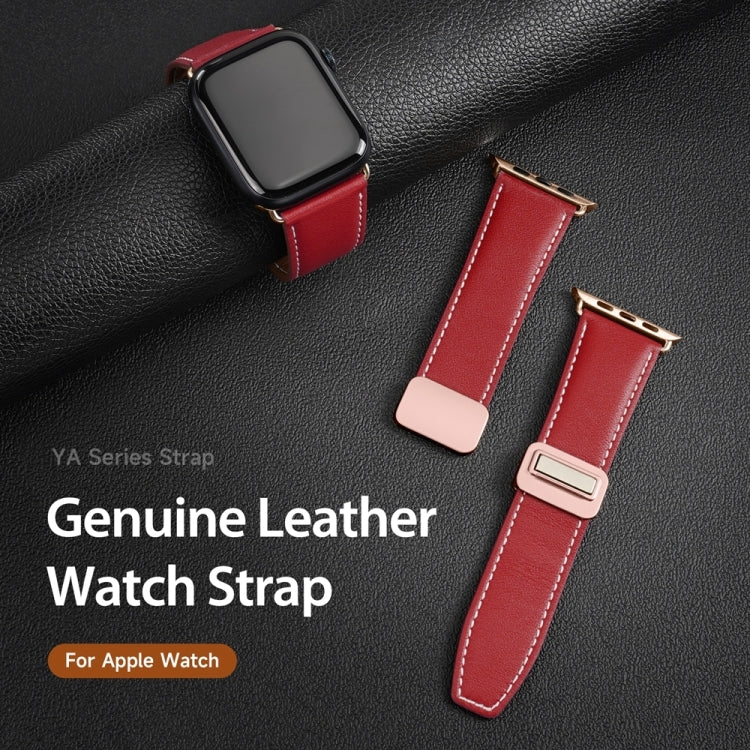 For Apple Watch Series 3 42mm DUX DUCIS YA Series Magnetic Buckle Genuine Leather Watch Band(Red) - Watch Bands by DUX DUCIS | Online Shopping South Africa | PMC Jewellery | Buy Now Pay Later Mobicred