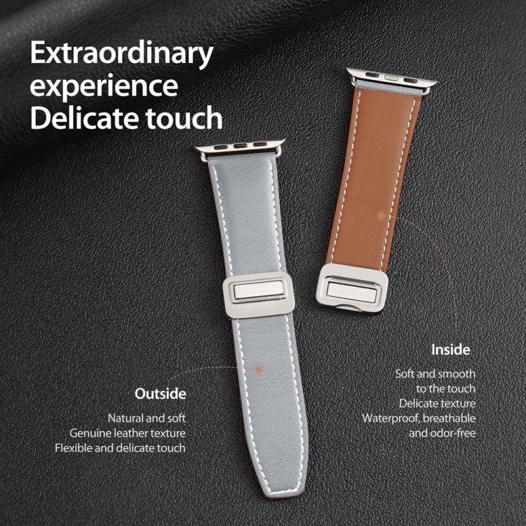 For Apple Watch Series 2 38mm DUX DUCIS YA Series Magnetic Buckle Genuine Leather Watch Band(Grey) - Watch Bands by DUX DUCIS | Online Shopping South Africa | PMC Jewellery | Buy Now Pay Later Mobicred