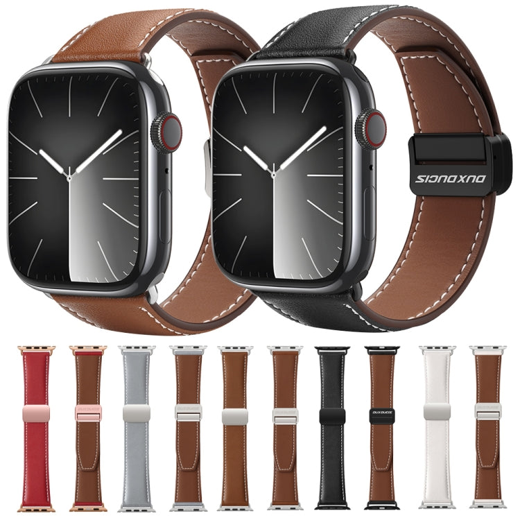 For Apple Watch Series 6 44mm DUX DUCIS YA Series Magnetic Buckle Genuine Leather Watch Band(Red) - Watch Bands by DUX DUCIS | Online Shopping South Africa | PMC Jewellery | Buy Now Pay Later Mobicred