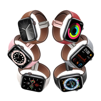 For Apple Watch 38mm DUX DUCIS YA Series Magnetic Buckle Genuine Leather Watch Band(Pink) - Watch Bands by DUX DUCIS | Online Shopping South Africa | PMC Jewellery | Buy Now Pay Later Mobicred