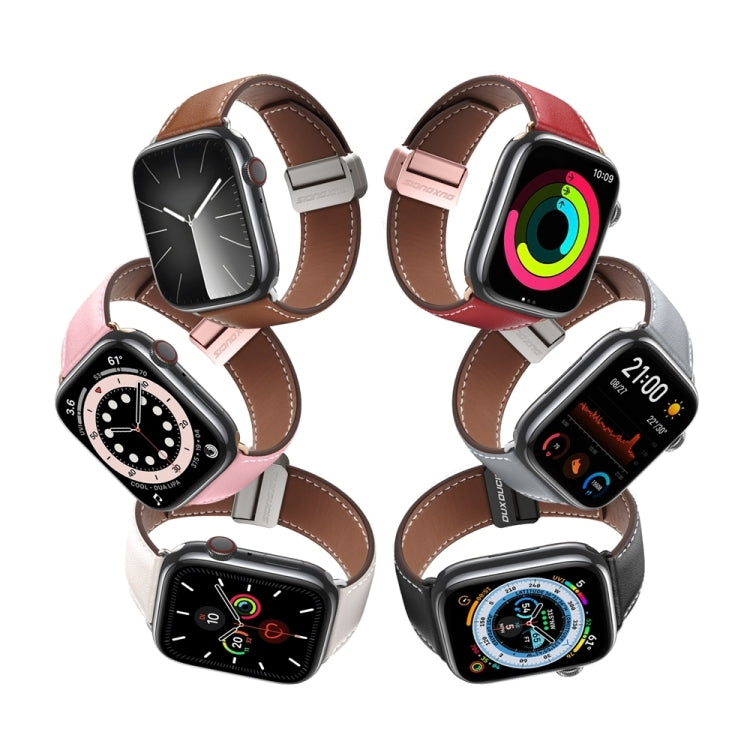 For Apple Watch Series 8 45mm DUX DUCIS YA Series Magnetic Buckle Genuine Leather Watch Band(Pink) - Watch Bands by DUX DUCIS | Online Shopping South Africa | PMC Jewellery | Buy Now Pay Later Mobicred