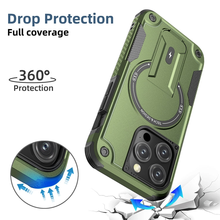 For iPhone 15 Pro MagSafe Holder Armor PC Hybrid TPU Phone Case(Army Green) - iPhone 15 Pro Cases by PMC Jewellery | Online Shopping South Africa | PMC Jewellery