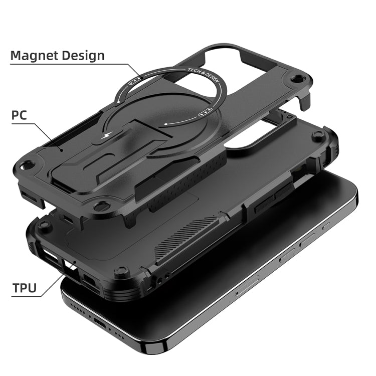 For iPhone 15 Plus MagSafe Holder Armor PC Hybrid TPU Phone Case(Black) - iPhone 15 Plus Cases by PMC Jewellery | Online Shopping South Africa | PMC Jewellery