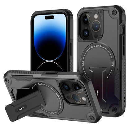 For iPhone 14 Pro MagSafe Holder Armor PC Hybrid TPU Phone Case(Black) - iPhone 14 Pro Cases by PMC Jewellery | Online Shopping South Africa | PMC Jewellery