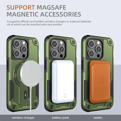 For iPhone 13 Pro Max MagSafe Holder Armor PC Hybrid TPU Phone Case(Army Green) - iPhone 13 Pro Max Cases by PMC Jewellery | Online Shopping South Africa | PMC Jewellery