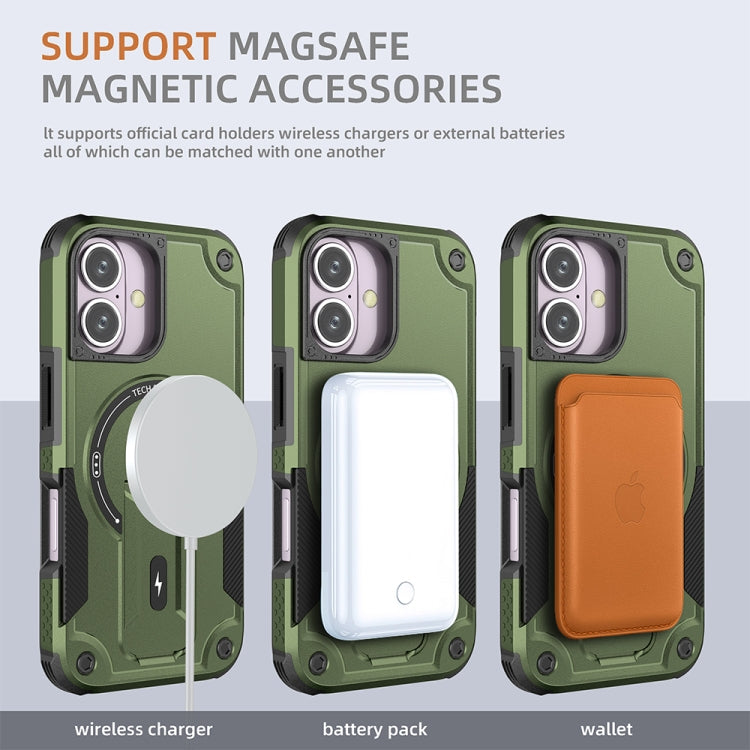 For iPhone 16 Armor Magsafe Holder PC Hybrid TPU Phone Case(Army Green) - iPhone 16 Cases by PMC Jewellery | Online Shopping South Africa | PMC Jewellery | Buy Now Pay Later Mobicred