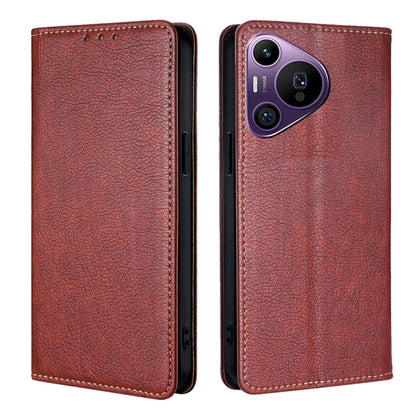 For Huawei Pura 70 Pro / Pro+ Gloss Oil Solid Color Magnetic Leather Phone Case(Brown) - Huawei Cases by PMC Jewellery | Online Shopping South Africa | PMC Jewellery | Buy Now Pay Later Mobicred