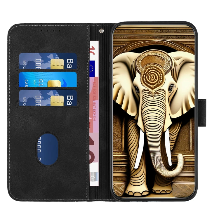 For Xiaomi Redmi K70 YX0060 Elephant Head Embossed Phone Leather Case with Lanyard(Black) - K70 Cases by PMC Jewellery | Online Shopping South Africa | PMC Jewellery | Buy Now Pay Later Mobicred